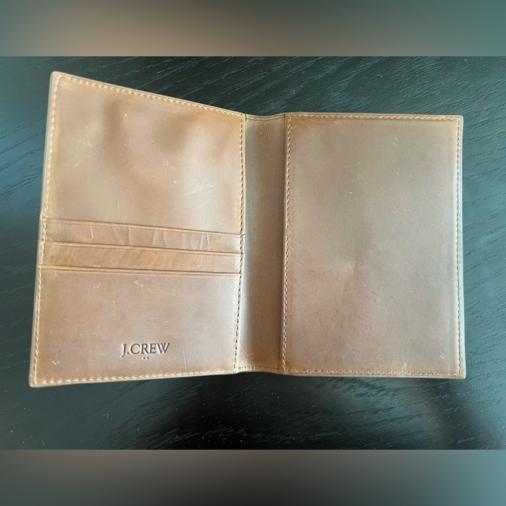 J.CREW Men's Leather Passport Case Holder Tan Brown